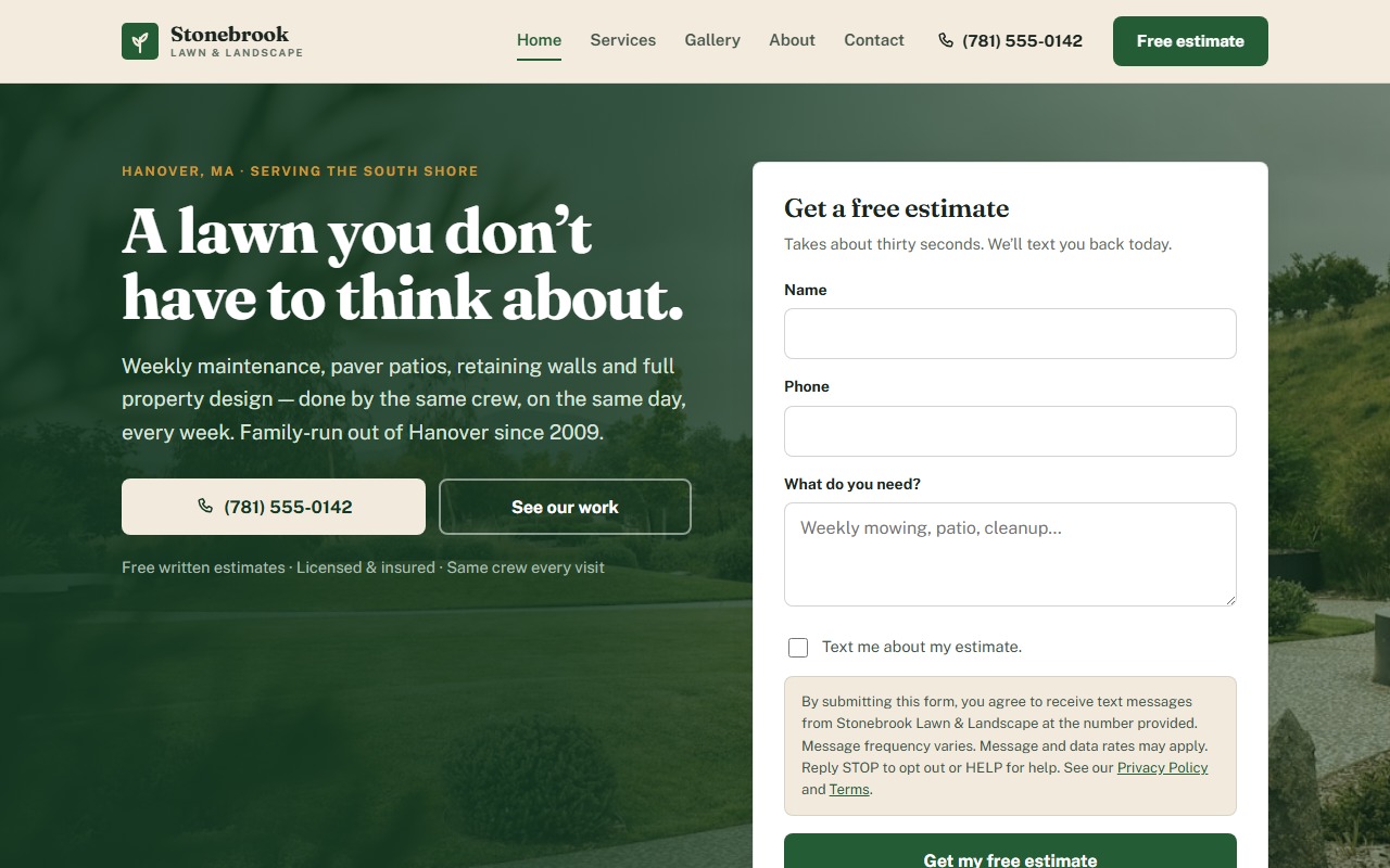 A finished client site, the Stonebrook demo